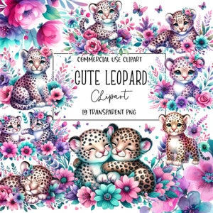 Joli léopard, léopard Clipart léopard PNG, clipart aquarelle, fichier PNG, fond Transparent, téléchargement numérique instantané