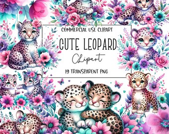 Süßer Leopard, Leopard Clipart Leopard PNG, Aquarell Clipart, PNG-Datei, transparenter Hintergrund, Sofortiger digitaler Download