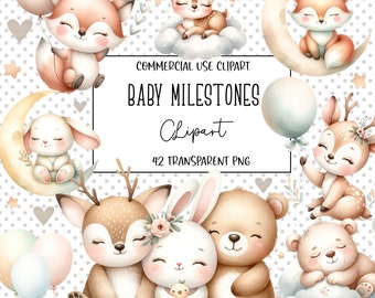 Baby Milestones, Baby Clipart, Baby Shower Clipart, Baby Png, Clipart Bundle, Birthday Clipart, Cute Animals, Digital Download