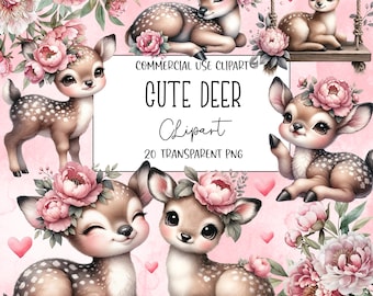 Cute Deer, Deer Clipart, Deer PNG, Cute Deer, Watercolor Clipart, Clipart Bundle, Transparent Background, Instant Digital Download
