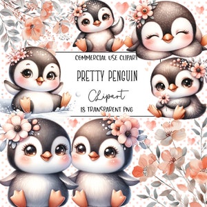 Hübscher Pinguin, Pinguin Clipart, Pinguin Png, Clipart Bundle, Aquarell Clipart, PNG-Datei, transparenter Hintergrund, sofortiger digitaler Download