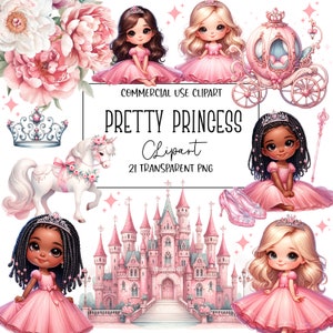 Watercolor Pretty Princess Clipart, Princess Clipart, Watercolor Clipart, PNG File, Transparent Background, Instant Digital Download