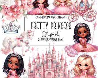 Watercolor Pretty Princess Clipart, Princess Clipart, Watercolor Clipart, PNG File, Transparent Background, Instant Digital Download