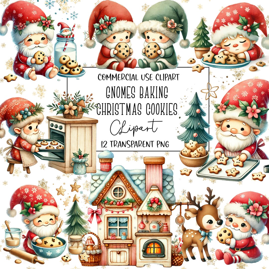 Christmas Gnomes Baking, Christmas Clipart, Christmas Png, Watercolor ...