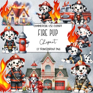 Chiot pompier, clipart pompier dalmatien, pompier Png, lot de cliparts, fichier PNG, fond transparent, téléchargement numérique