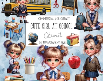 Cute Girl At School, School Clipart, School Png, Back To School, Clipart Bundle, PNG File, Transparent Background, Digital Download