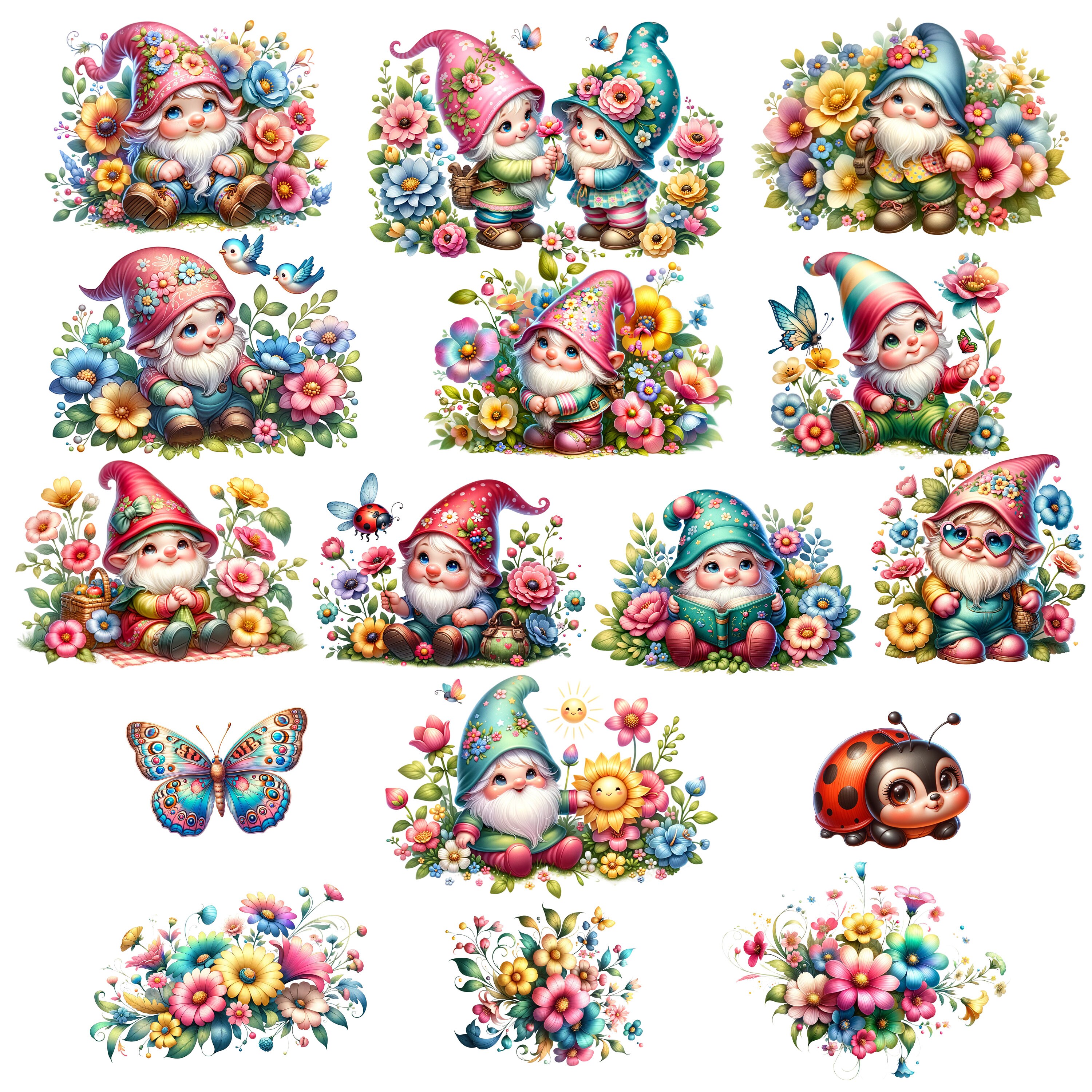 Spring Gnomes, Gnomes Clipart, Gnomes Png, Clipart Bundle, PNG File ...