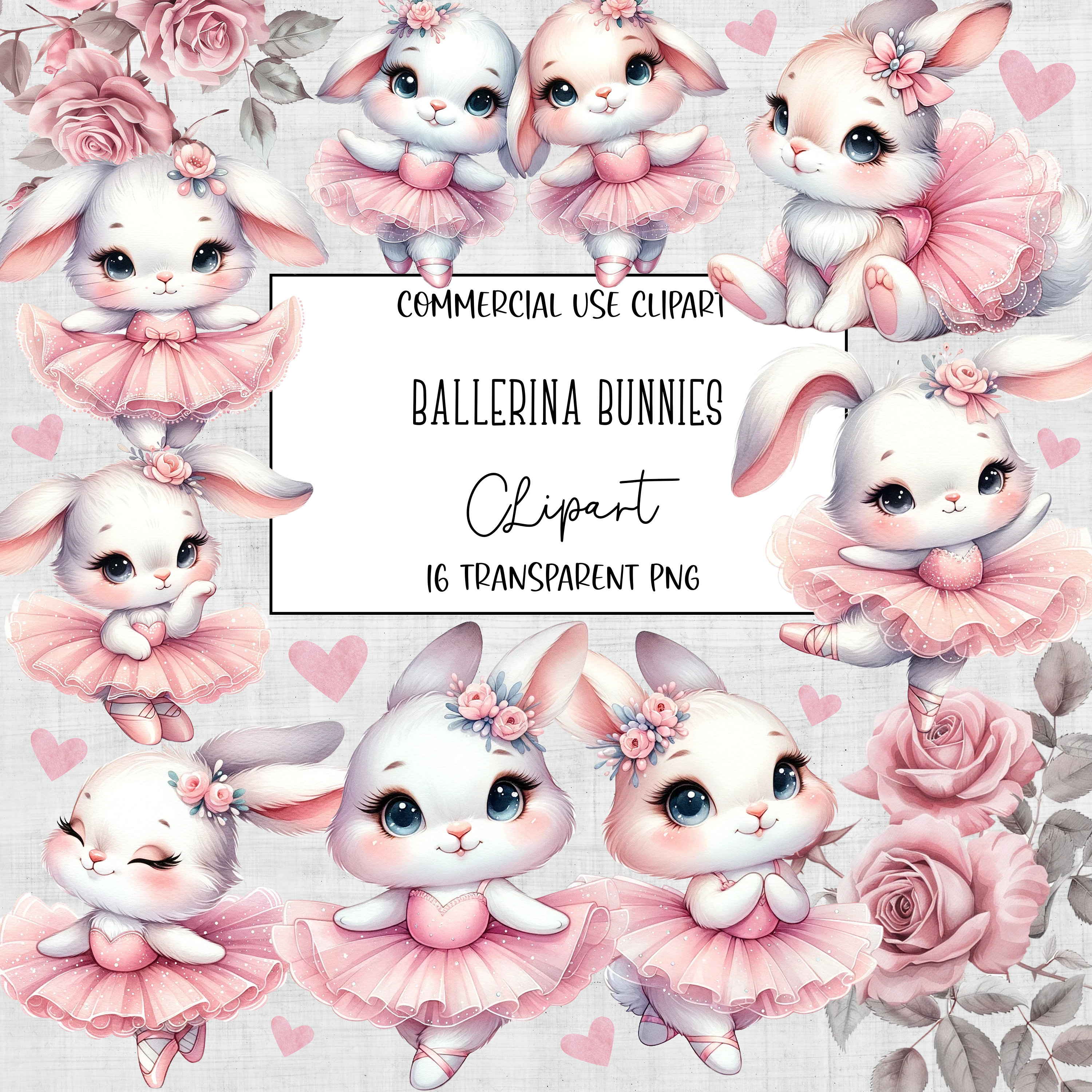 Ballerina Bunnies, Ballerina Clipart, Watercolor Clipart, Ballerinas, PNG File, Transparent Background, Instant Digital Download