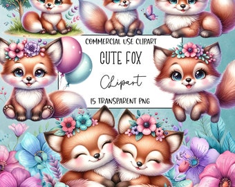 Cute Fox, Fox Clipart Bundle, Cute Fox Png, Watercolor Clipart, PNG File, Transparent Background, Instant Digital Download