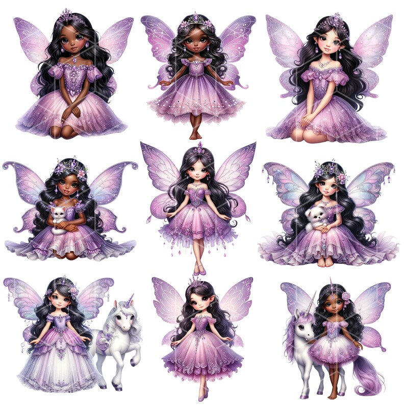Purple Fairy Princes, Princess Clipart, Watercolor Clipart, PNG File ...