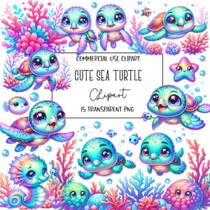 Schattige zeeschildpadden clipart, zeeschildpadden png, zeeschildpadbundel, clipartbundel, PNG-bestand, transparante achtergrond, digitale download