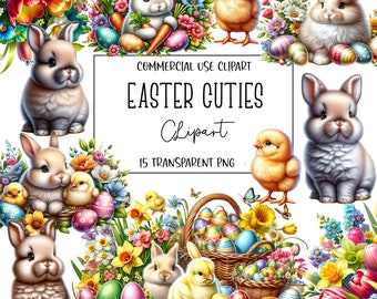 Easter Cuties, Clipart, Bunnies, PNG File, Transparent Background, Instant Digital Download, Clipart Bundle
