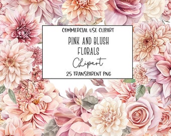 Pink and Blush Florals, Floral Clipart, Floral Png, Wedding Floral, Clipart Bundle, Flower Clipart, Transparent Background, Instant Download