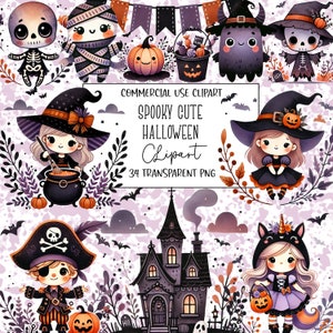 Słodkie Halloween, Clipart Halloween, Halloween Png, Słodkie Clipart Halloween, Pakiet Clipart, Plik PNG, Przezroczyste Tło, Pobieranie Cyfrowe