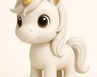 Schattig eenhoornbeeldje – Kawaii Pony STL + GLB-bestanden, fantasiedecor, magisch cadeau, 3D-afdrukbare eenhoorn