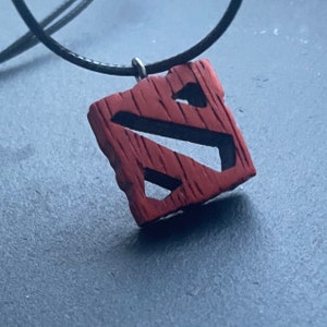 Wooden Dota 2 on black cord Christmas gift for gamer Handmade Statement jewelry  Wooden jewelry Mens Necklace Gift for boyfriend