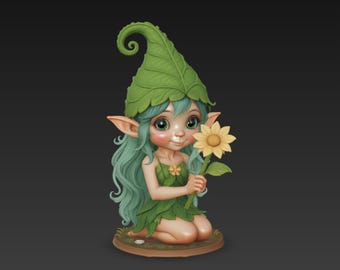 3D Printable Flower Fairy | Cute Forest Elf STL + GLB | Kawaii Garden Decor Figure | Fantasy Fairy Model