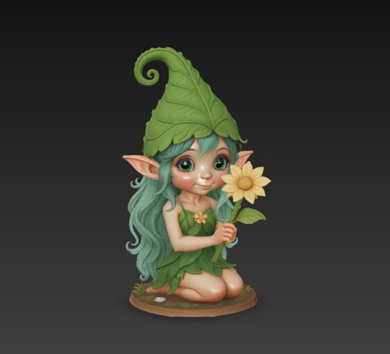 3D Printable Flower Fairy | Cute Forest Elf STL + GLB | Kawaii Garden Decor Figure | Fantasy Fairy Model