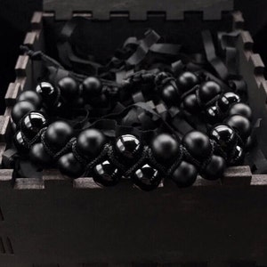 Double black mat onyx stone men&#39;s bracelet