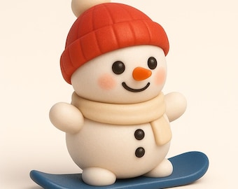 Snowman 3D Model Set – 2 STL + 2 GLB Files | Cute Winter Snowman on Snowboard | Christmas 3D Print Decor | Digital Download
