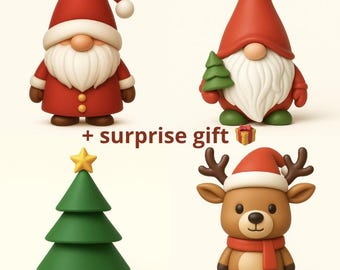 Weihnachten 3D STL Bundle (6 Dateien insgesamt) - Weihnachtsmann, Rentier, Weihnachtsbaum, Gnom + 2 Überraschungsgeschenke
