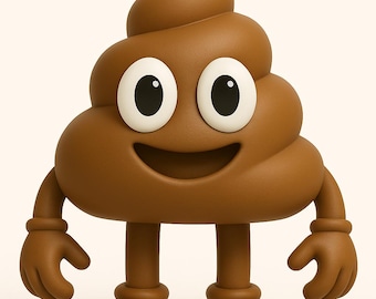 3D Printable Funny Poop Emoji Character – Kawaii Figurine STL + GLB Files, Cute Desk Toy