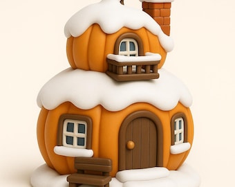 Snowy Pumpkin House STL: 3D Printable Winter Cottage (Digital Download)