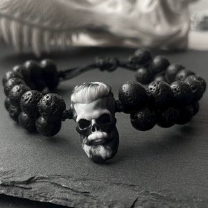 Bracelet with skull, barber bracelet, skull bracelet,  Bearded skull, dead bracelet, men gift