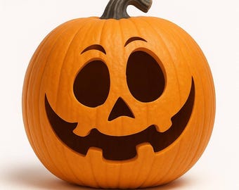 笑顔のカボチャのジャック・オー・ランタン STL + Glb + 6 SVG\PNG ファイル | 3D プリント可能なハロウィンカボチャのデコレーション | ジャック・オー・ランタン カボチャ 3D モデル