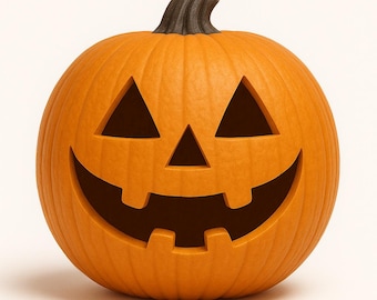 笑顔のカボチャのジャック・オー・ランタン STL + Glb + 6 SVG\PNG ファイル | 3D プリント可能なハロウィンカボチャのデコレーション | ジャック・オー・ランタン カボチャ 3D モデル