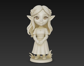 かわいいエルフの女の子STLファイル | 3Dプリント可能なファンタジー妖精の置物 | 家の装飾や絵画のための森のエルフの像モデル
