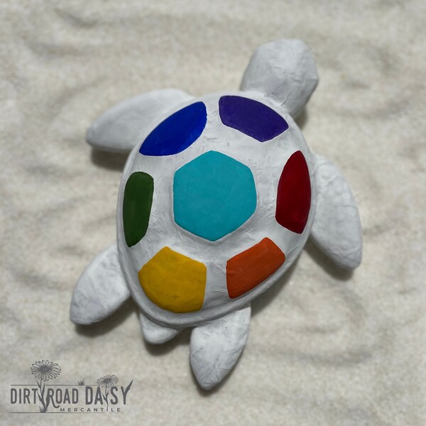 Rainbow Memorial Biodegradable Keepsake Turtle Urn Ocean & Earth Friendly Paper Sea Turtle Urn