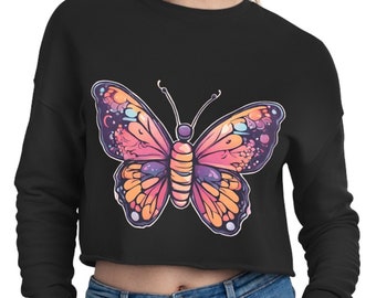 Butterfly Crop Top: Kawaii Ballerina Sweater, Eclectic Shirt