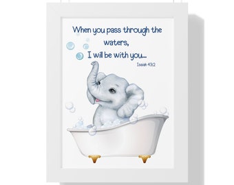 Christian Kids Wall Art, Elephant Wall Art, Nursery Wall Art, Christian Decor, Kids Wall Art, Kids Bathroom Decor, Isaiah 43