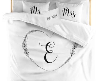 Personalized Newlywed Duvet Cover Set: Mr & Mrs Pillowcases