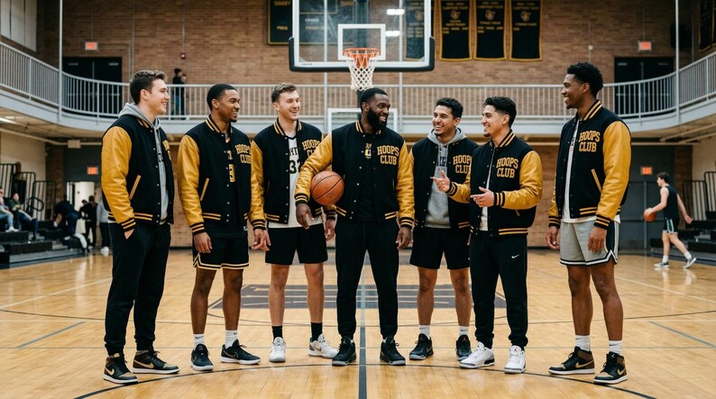 Text Hoops Custom Basketball Team Varsity Jacket Personalized Basketball Club ...