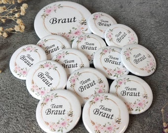 JGA Button handgemacht, Braut, Team Braut, Blumenmuster