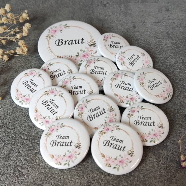 JGA Button handgemacht, Braut, Team Braut, Blumenmuster