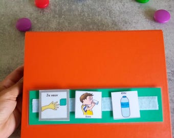 Communication binder (PECS-type, Makaton, Montessori, autistic, non-verbal) with pictograms