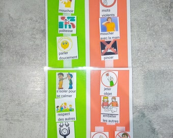 Rules of life, behavior chart, pictograms, prohibitions, autistic, Montessori, ASD