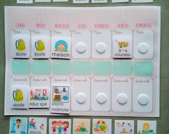 Planificador semanal, horario visual, rutina escolar, niños autistas, Montessori, pictogramas, PECS, autonomía