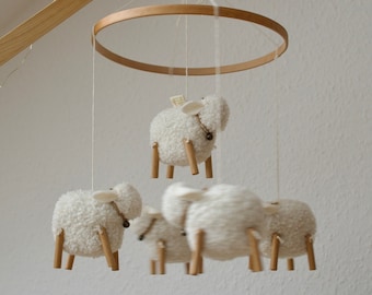 Sheep baby mobile, lamb nursery decor, baby shower gift, white cot mobile, newborn gift