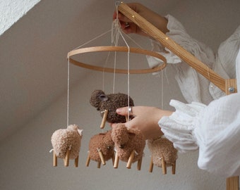 Sheep crib mobile, lamb nursery mobile, farm baby mobile, country mobile, minimalist mobile, baby mobile neutral
