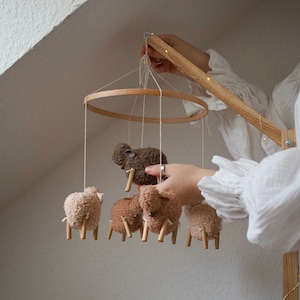 Sheep crib mobile, lamb nursery mobile, farm baby mobile, country mobile, minimalist mobile, baby mobile neutral