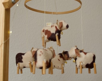 Cow baby mobile, farm nursery decor, cattle baby decor, gender neutral baby, animal crib mobile, baby shower gift