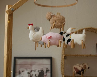 Farmhouse nursery mobile, farm animals baby mobile, country crib mobile, western baby shower decor, newborn gift mobile,farm nursery decor