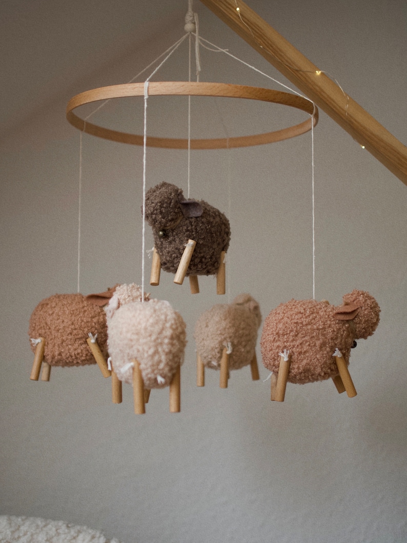 Sheep crib mobile, lamb nursery mobile, farm baby mobile, country mobile, minimalist mobile, baby mobile neutral image 4