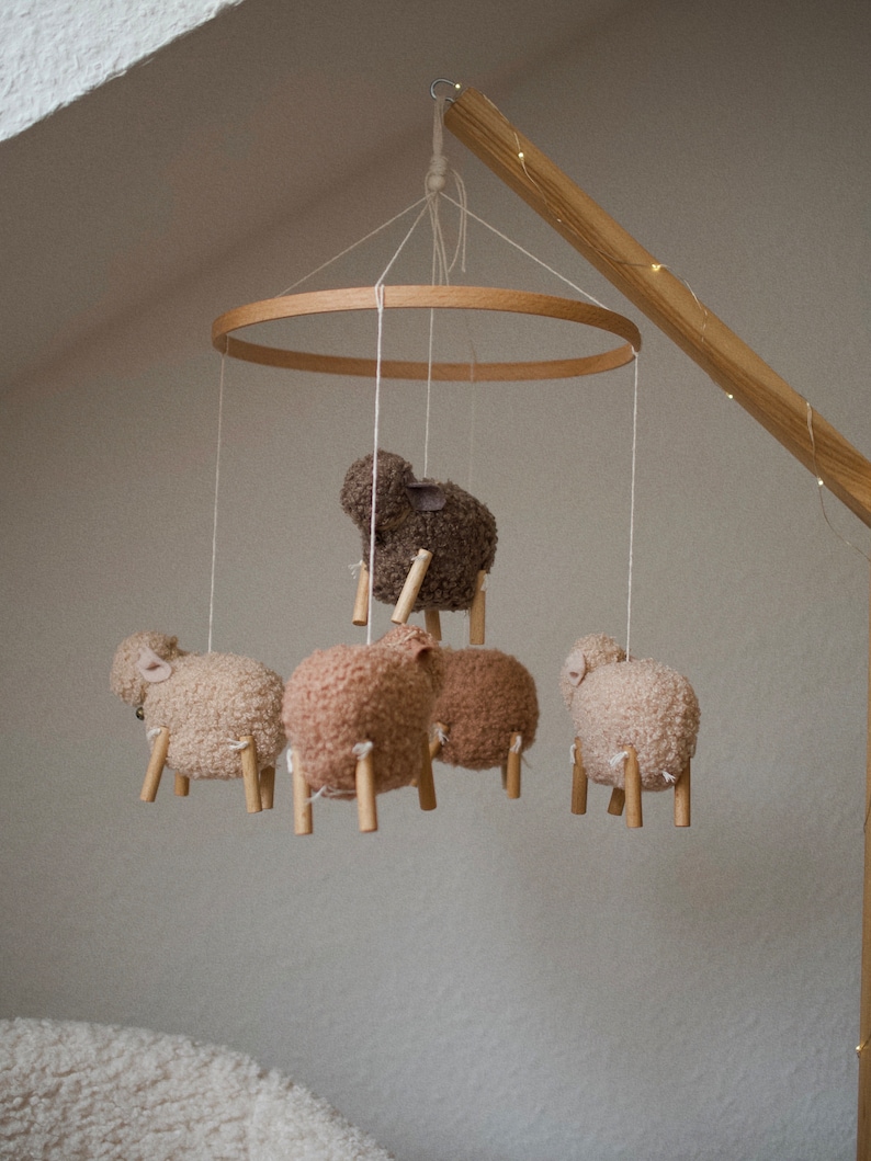 Sheep crib mobile, lamb nursery mobile, farm baby mobile, country mobile, minimalist mobile, baby mobile neutral image 3