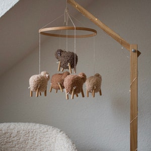 Sheep crib mobile, lamb nursery mobile, farm baby mobile, country mobile, minimalist mobile, baby mobile neutral image 2