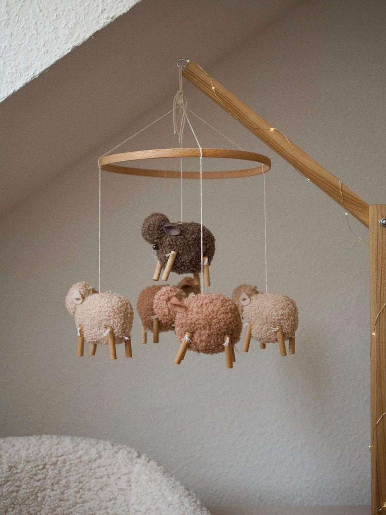 Sheep crib mobile, lamb nursery mobile, farm baby mobile, country mobile, minimalist mobile, baby mobile neutral image 5